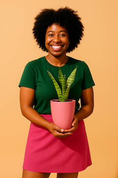 Woman with snake plant